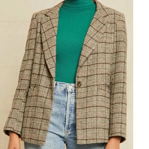 Amour Vert Pippa Wool Blazer Womens XS Business Casual Plaid Work Jacket